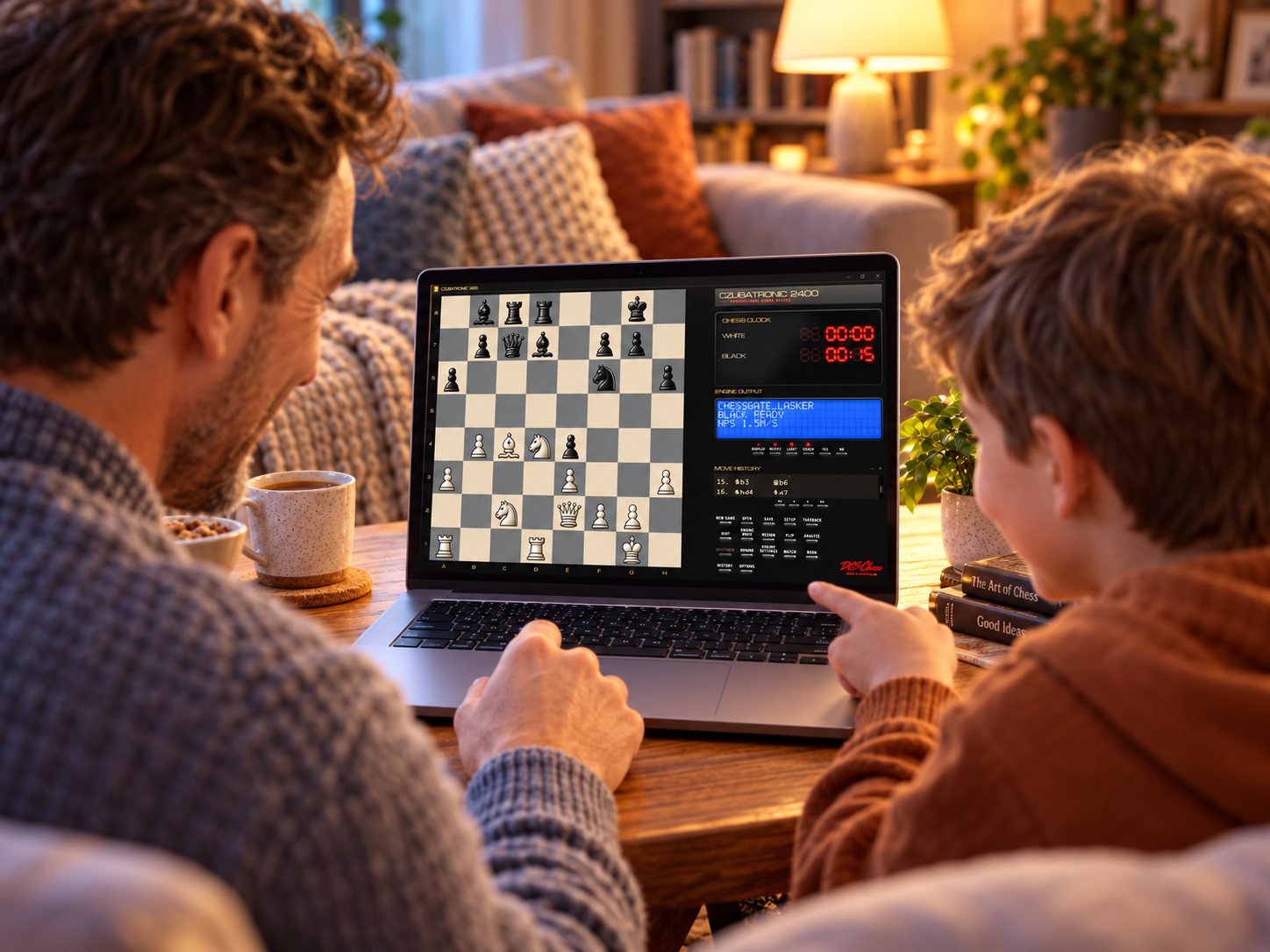 An adult and a child playing CZUBATRONIC 2400 on a notebook